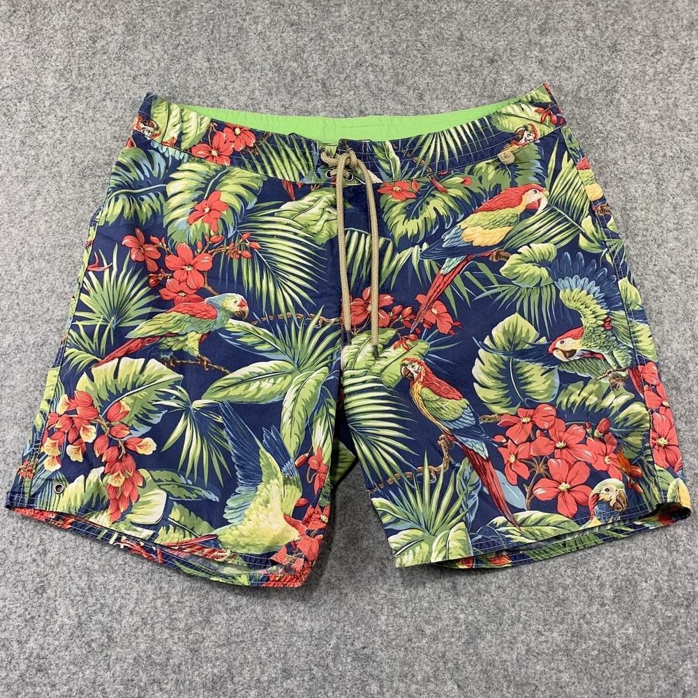 Polo Ralph Lauren Swim Trunks Shorts Mens Size 36 Blue Tropical Parrot Floral